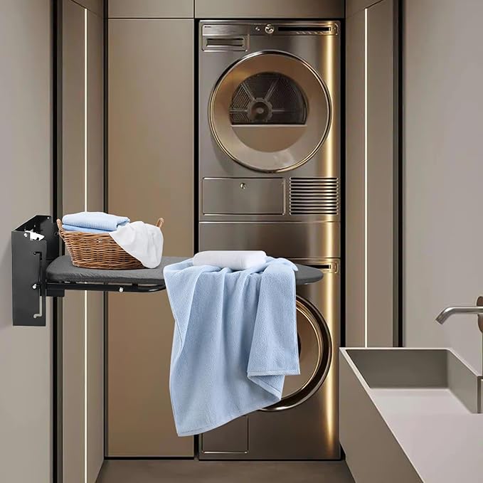 Wall Mounted Ironing Board Height Adjustment, 36 x 12 Inch Fold Down Ironing Board Wall Mount Space-Saving Iron Board with Removable Heat Resistant Cover for Laundry Room, Home, Small Spaces