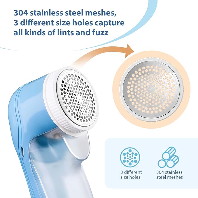 Fabric Shaver, Electric Lint Remover with 3 Replacement 6-Leaf Blades, USB Rechargeable Sweater Shaver, Lint Shaver, Cordless Clothes Shaver Pilling Remover, Fabric Defuzzer for Clothing, Furniture