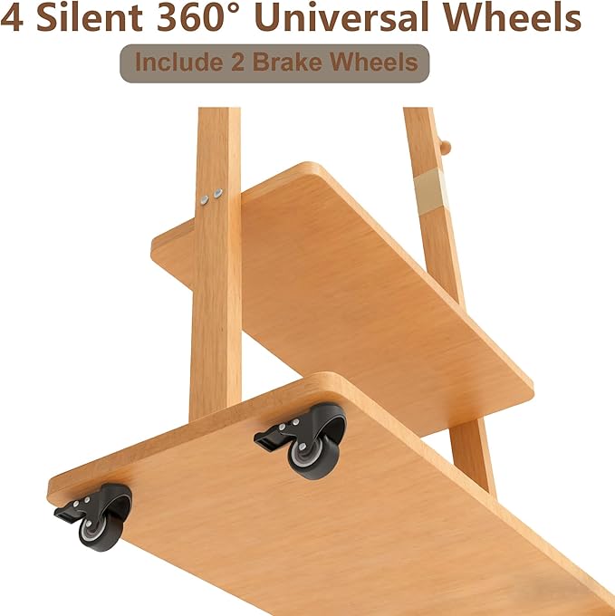 Coat Rack Freestanding Clothing Rack with Wheels - Heavy Duty Clothes Rack with 2 Shelves, Wooden Coat Hanger Stand with 4 Top Hooks & 5 Side Hooks for Entryway Hallway Living Room Office