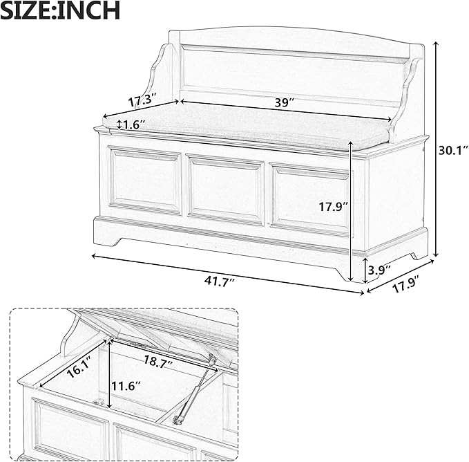 LUMISOL Shoe Storage Bench with Cushion, Farmhouse Entryway Bench with Soft-Close Devices and Hidden Storage, Upholstered Storage Ottoman for Living Room, Entryway, Bedroom, White