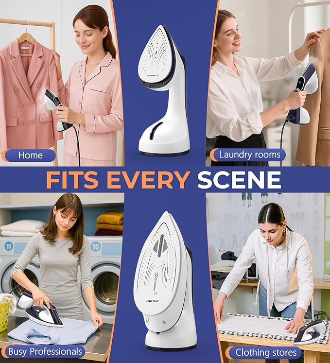 Steamer for Clothes, 1600W 2-in-1 Steamer & Iron with Large Ceramic Plate, Powerful Turbo Steam, Smart Temperature Control, Auto-Off, Wrinkle Remover for All Fabrics