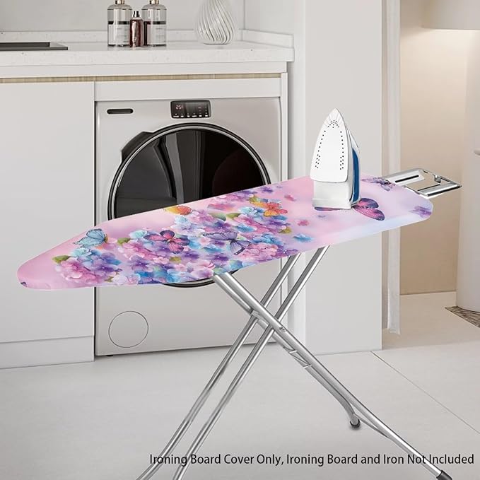 Butterfly Flower Iron Board Cover with Padding Stantard Size 15x54 inch Ironing Board Cover Hook and Loop Fasteners Pressing Cloth for Ironing