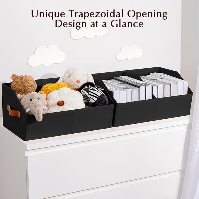 Closet Organizers and Storage Bins - 6 Pack Collapsible Divided Trapezoidal Cube Storage Bins Baskets with Orange Handle for Organizing Clothes Blankets, Toys, Books, Towels(Black)