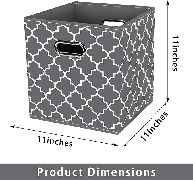 Fabric storage bins Cubes, Fabric Cube Organizer with Handle, Foldable Cube Bins for Cloth or Accessary Storage, 11x11x11, Set of 3, (Gray Light)