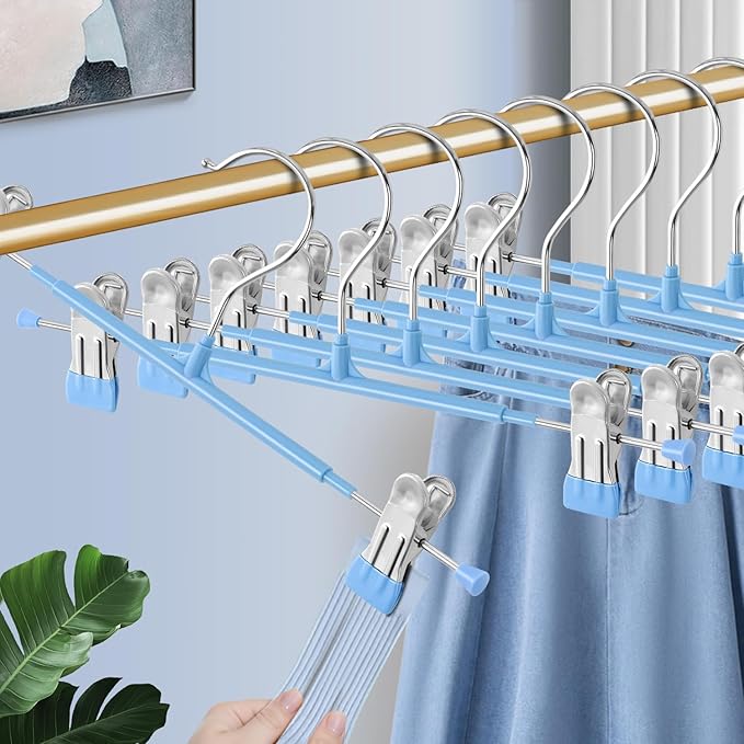 Pants Hangers with Clips 20PACK Adjustable Skirt Hangers for Women Metal Non-Slip Trousers Hanger Heavy Duty Space Saving Clothes Hanger for Shorts,Jeans,12Inch Sky Blue
