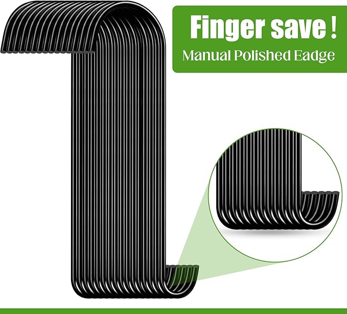 24 Pack 18 Inch S Hooks for Hanging Plants, Heavy Duty Metal Extension Hangers for Bird Feeders Wind Chimes Flower Baskets Black Vinyl Coated Rustproof Garden Hooks