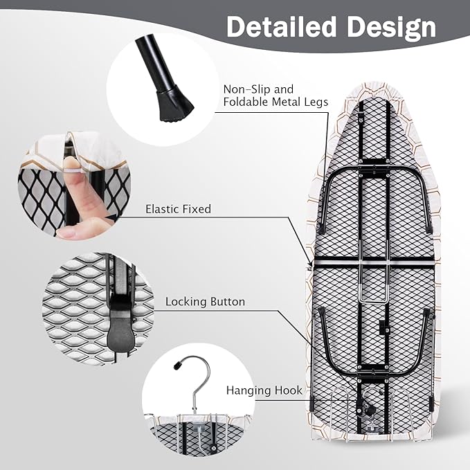 SheeChung Small Tabletop Ironing Board 32" Lx12 W,Folding Ironing Board with Iron Rest,Mesh Metal Base,Cotton Cover,Hook for Hanging,Portable Mini Iron Board for Sewing Craft Room Dorm,Hexagon