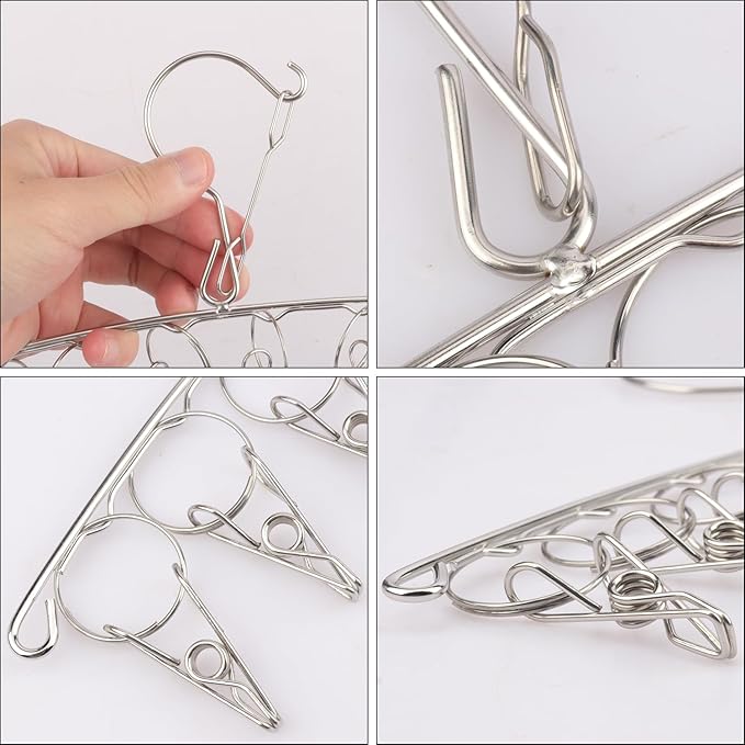 16 Pack 14 inch Stainless Steel Drying Rack with 10 Clips, Sock Drying Rack with Windproof Clips, Stainless Steel Clothes Hanger for Bras, Clothes, Sock & Underwear Towels