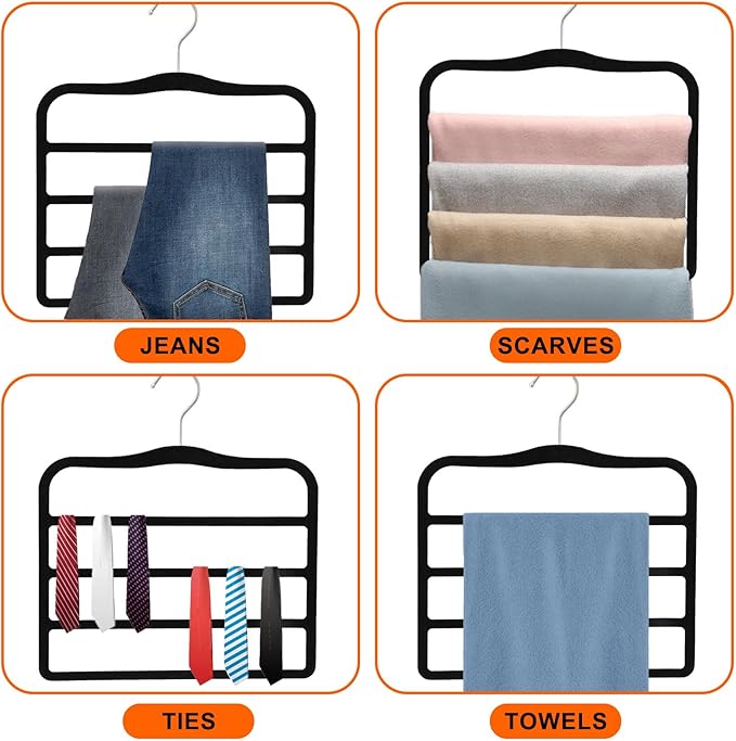 Closet Organizers and Storage,2 Pack Pants Hangers Space Saving,Velvet Hangers, Dorm Room Essentials for College Students Girls Boys Guys,Non Slip Organization and Storage Scarf Jeans Hangers