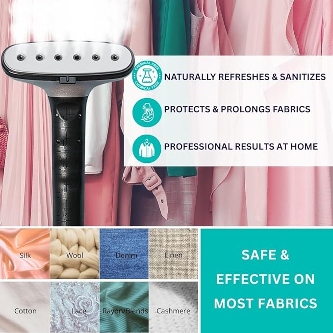 True & Tidy Heavy Duty Commercial Full Size Standing Garment Steamer for Clothes with Extra Large 3L (101 oz) Water Tank for 90+ mins of Steam Time, 1800 watts of Powerful Steam, 3 Settings, White