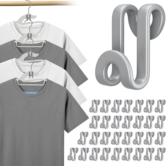 Tinfol Hanger Connector Hooks, 50pc Gray Space Saving Hooks for Closet Organizers,Heavy Duty Clothes Hanger Extender Clips for Hangers