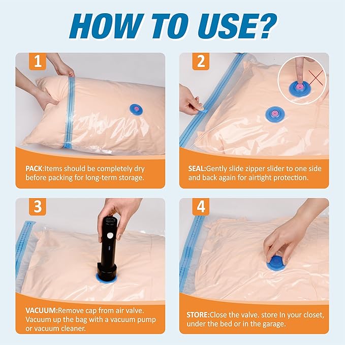 Vacuum Storage Bags, Vacuum Seal Space Saver Bags for Clothing, Travel Lugggage, Carry-on, Blankets, Comforters, Pillow, Bedding, 12 EPump