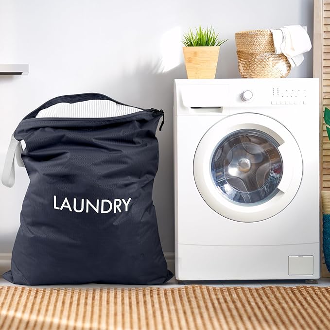 WiseBoy Laundry Bag, 23.6x35 inch Oversized Laundry Bags, Travel Laundry Bag Dirty Clothes Organizer, Nylon Wet Dry Storage Bag for College Dorm, Camping, Caravan, Navy Blue
