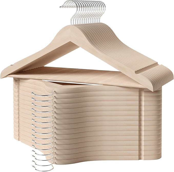 StorageWorks Clothes Hanger 30 Pack, Wooden Coat Hangers for Shirts, Jackets, Pants, Suits, Sweaters, Lotus Wood