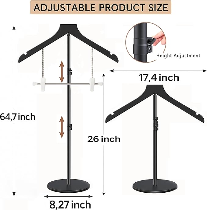 T Shirt Stand Display 26-64.7 Inch with Pants Clip, Height Adjustable for Long Short Clothes Dress, Display Mannequin for Store, Closet, Photoshoot, Exhibition, Vendors Shop, Parties (Black 1pcs)