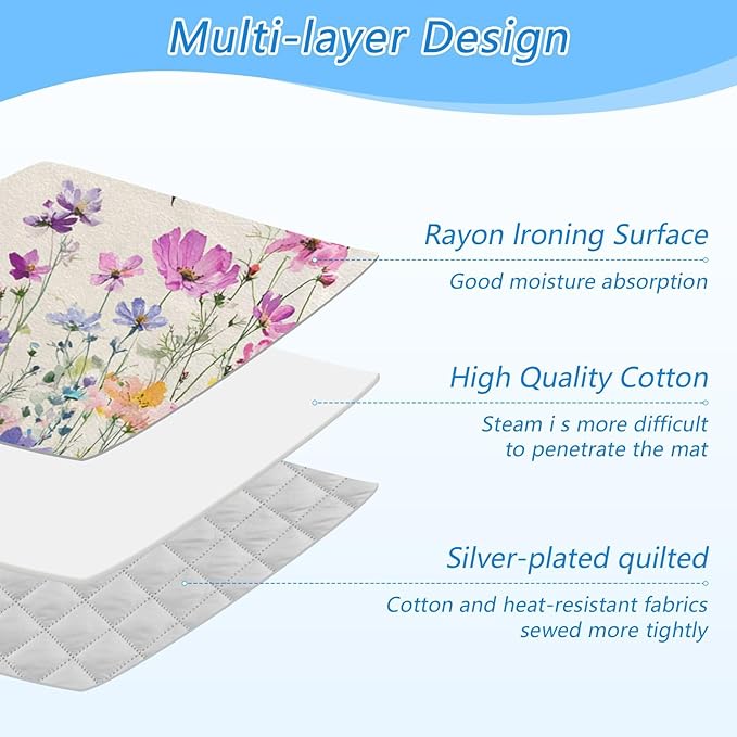 Ironing Mat Pad for Table Portable Travel Iron Blanket Ironing Board Covers Pressing Mat Heat Press Pads 27.6x47.2 Inches Watercolor Butterfly and Flowers31