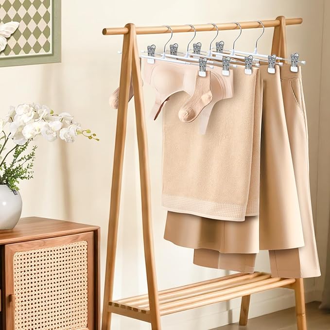 HUADYMEET 30 Pack 12Inch Pants Hangers with Clips,Metal Trouser Hanger for Jeans.Space Saving Skirt Hangers Heavy Duty Non-Slip Adjustable Clothes Shorts Hanger for Women,Men,White