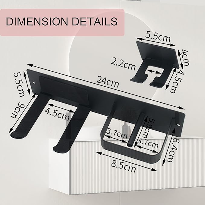 Hair Dryer Holder, Hairdryer Station Accessories Wall Mounted, Straightener Holder, Bathroom Hair Styling Care Tool Organizer, Multi-Functional Space Storage Bracket