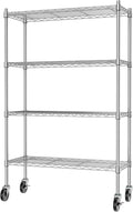 Auslar 4-Shelf Storage Shelves with Casters Heavy Duty 4 Tiers Rolling Cart Utility Racks Adjustable Wire Metal Shelving, Chrome
