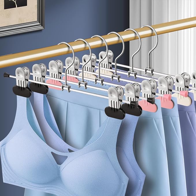 Pants Hangers with Wide Clips 50 Pack Adjustable Skirt Hangers for Women Non-Slip Clothes Hanger for Pants Heavy Duty Space Saving Trousers Hanger for Jeans,Shorts Black,12Inch