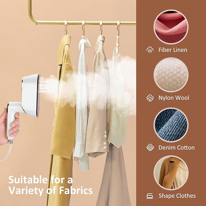 Micro Steam Iron for Clothes, Portable Handheld Travel Garment Steamers with LED Display, 3 Types Steam Mode, Rotating Foldable Dry & Wet Ironing, 1000W 20S Fast Heat Up Steaming (White-B)