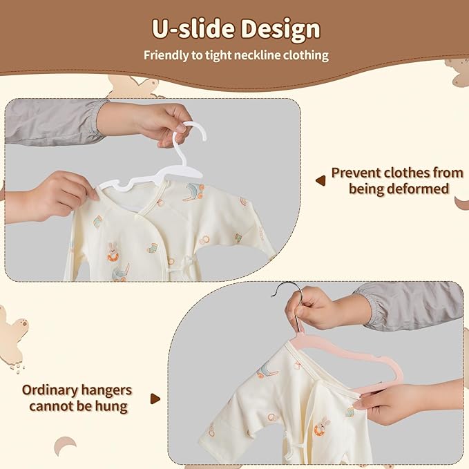 Baby Hangers - 70 PCS Kids Plastic Hanger, 11.4 in White Childrens Hangers for Clothes Closet Nursery, Non-Slip & U-Shape Toddler Hanger for Babies Kids Child Infants, Non-Distorting Design