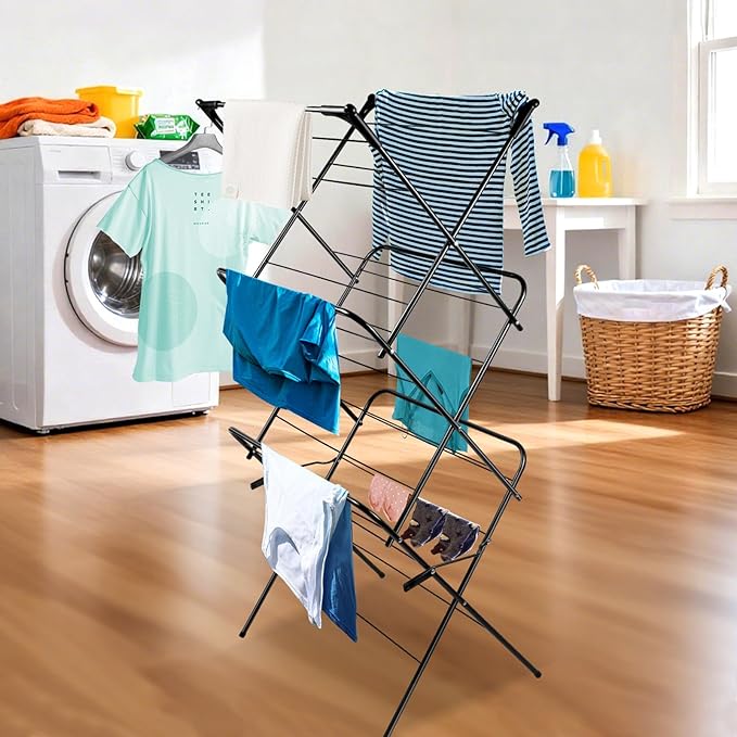 Foldable Clothes Drying Rack | Portable Collapsible Laundry Drying Rack | Use for Indoor & Outdoor | Space Saving | Black 54"x24"x17" | Easy to Assemble