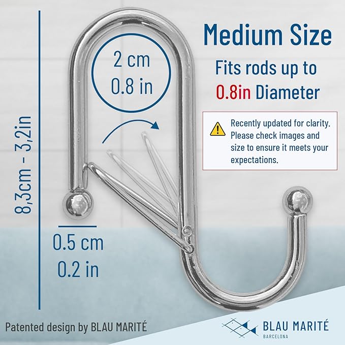10-Pack Metal S Hooks for Hanging – Heavy-Duty S-Shaped Hook with Safety Buckle – Fits Bars up to 0.8 In – Anti-Drop S-Hooks for Kitchen, Bathroom, Closet & Pot Racks – Silver (Medium)