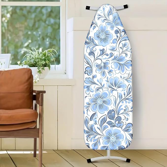 Nuxovilar Ironing Board Cover with Blue Floral Pattern, 15x54 Inches Polyester - Iron Covers for Ironing for Bedroom, Bathroom, Guest Room