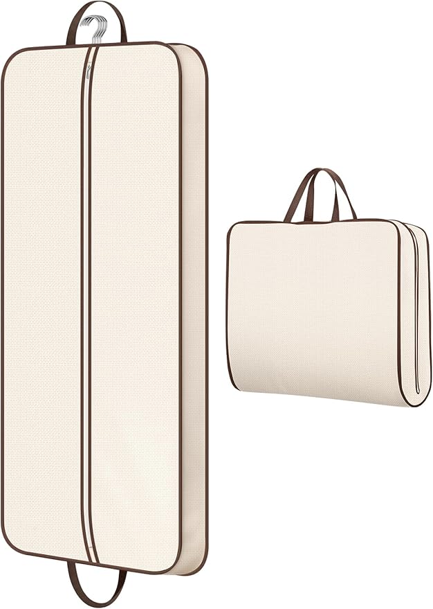 MISSLO 60" Foldable Garment Bags for Travel for Women Dress Bags for Gowns Long Hanging Bag for Closet Storage Dress Protector Bag for Gowns, Suits, Coats, Beige