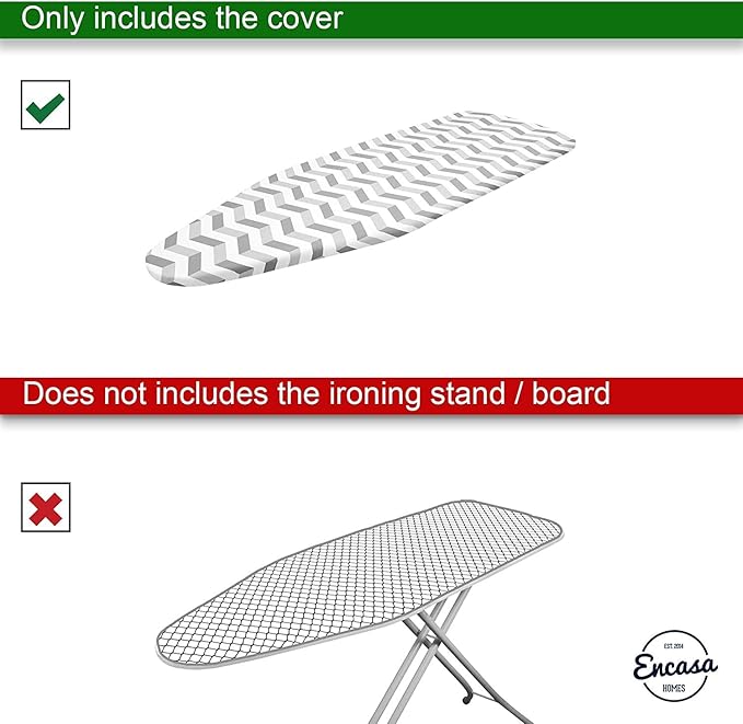 Encasa XO Ironing Board Cover and Pad - Thick 4mm Felt, Heat & Scorch-Resistant, Fits Wide Boards 49"x18", Elastic Bungee Cord Tightening, Easy Fit, Stain-Safe Dye, Green Roses