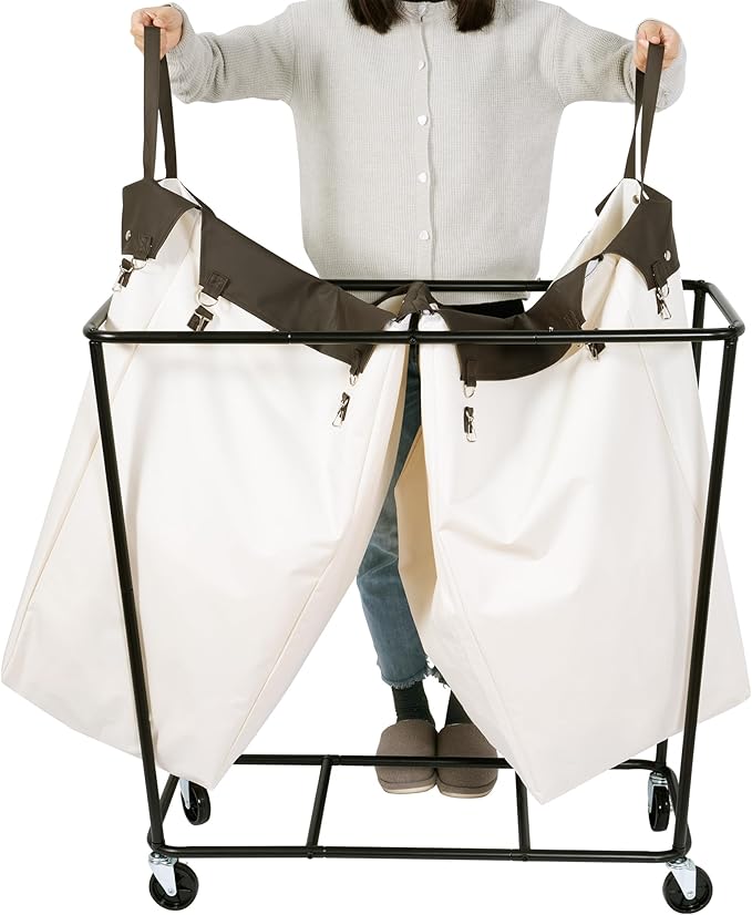 390L Laundry Hamper Sorter with Wheels, Extra Large Laundry Basket Heavy-Duty Rolling Cart with Removable Bags, Laundry Cart for Hotel and Home, Beige, 2-Section