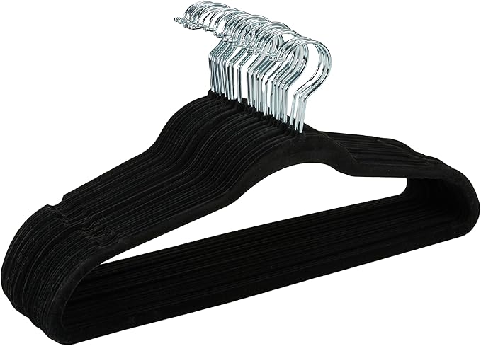 Simplify Slim Velvet Clothes Hangers | 100 Pack | Non-Slip | Shirts | Suit | Pants | Dresses | Garments | Closet Storage & Organization | Durable | Black