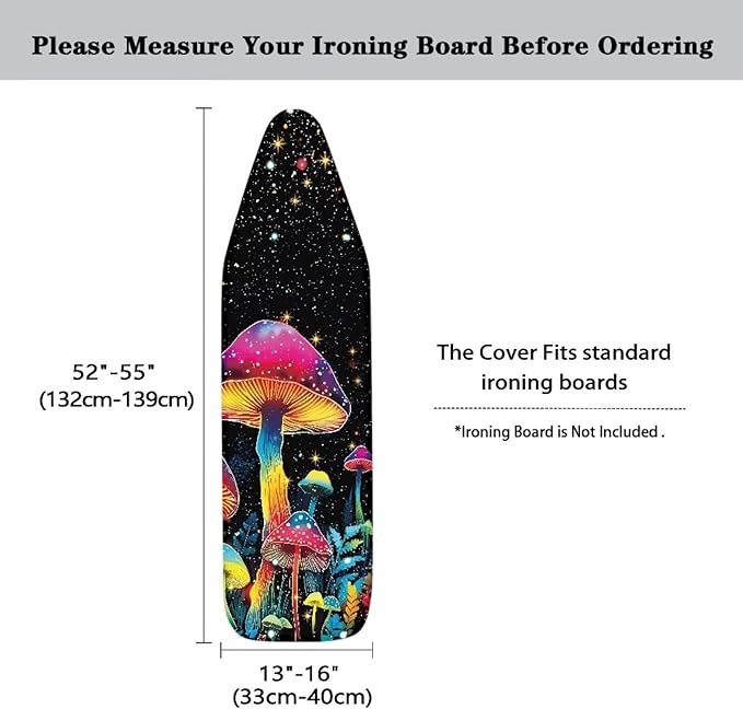 GLENLCWE Neon Colorful Mushroom Ironing Board Cover for Home Mushroom Iron Board Cover Heavy Duty Thick Iron Board Cover Decorative Replacement Fits All Standard Sizes