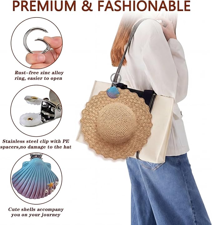 2Pcs Hat Clip for Travel on Bag - Shell Beach Cruise Essentials Accessory for Handbag Backpack Luggage Purse Travel