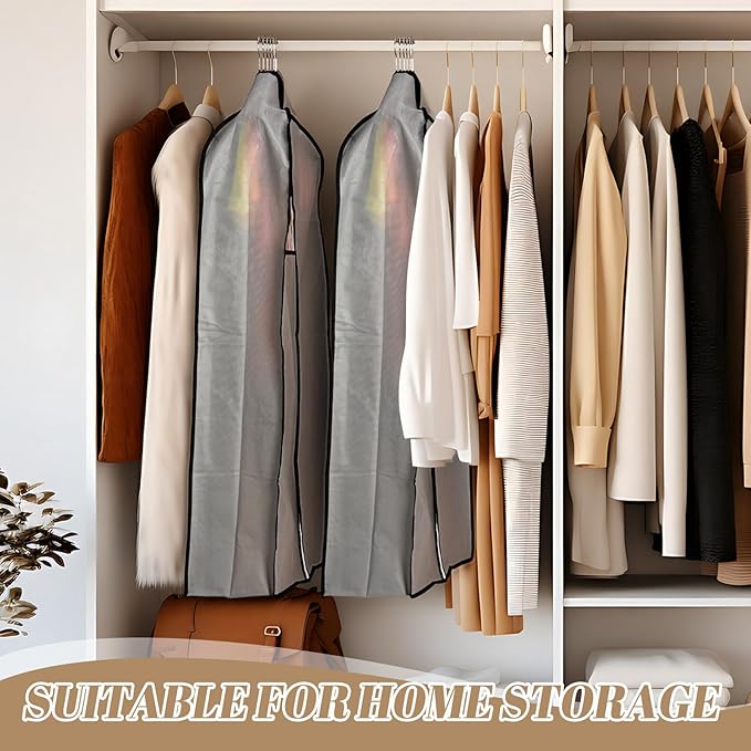 2 Pcs 10" Gusseted Garment Bags for Hanging Clothes Dress Bags for Gowns Long Closet Waterproof Garment Covers Wedding Dress Cover Traveling Clothes Protector(Gray,54 Inch)