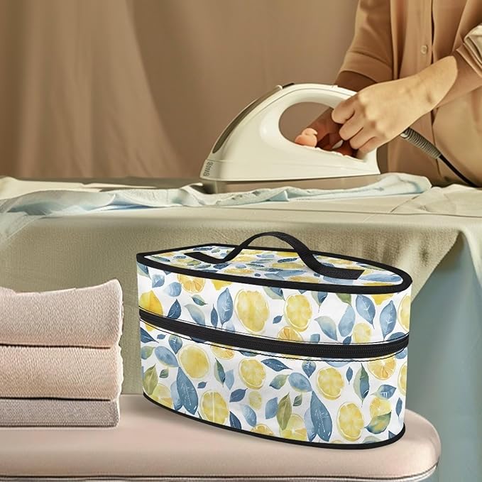 Lemon Watercolor Paint Iron Tote Case for Travel Mini Steam Iron Dustproof Protective Flower Printed Carrying Bag Universal for Most Iron with Handle