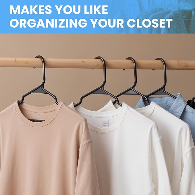 Simple Deluxe 30 Pack Plastic Hangers, Slim Space Saving Clothes Hangers for Closet Organization, Heavy Duty Coat Hanger for Pants, Suit, Shirts, Sweater, Black