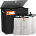 WOWLIVE Laundry Hamper with Lid,180L Large Laundry Basket 3 Section with Removable Washing Bags,Collapsible Waterproof Dirty Clothes Hamper for Laundry Room Bathroom Dorm,Black