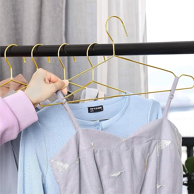 20 Pack Gold Hangers, Clothes Hangers for Closet Ultra Slim Metal Hangars Space Saving Coat Hanger, Heavy Duty Stainless Steel Suit Hanger for Adult Kids Golden Decor Home Essentials