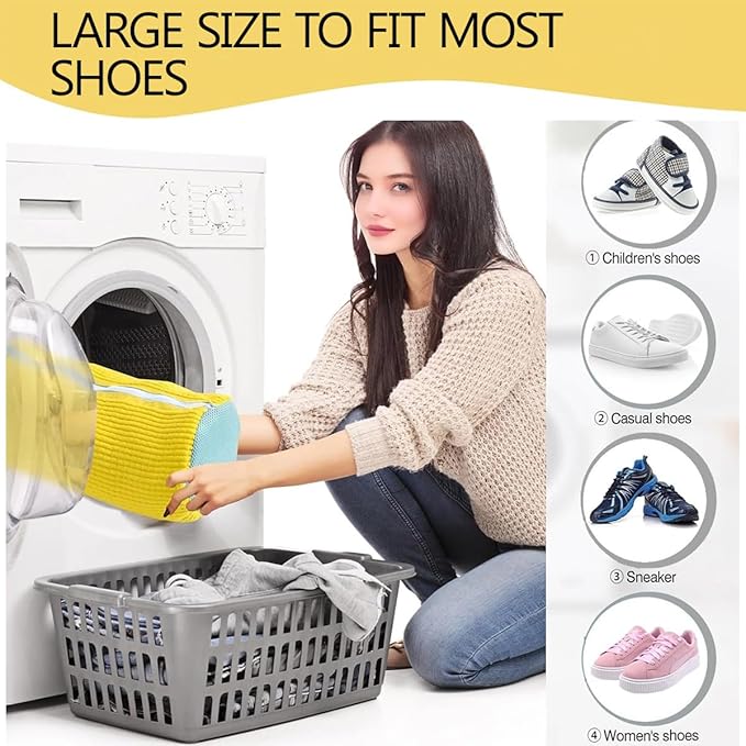 Shoe Washing Machine Bag, Laundry Shoe Bag for Washer and Dryer, Reusable Shoe Cleaning Bag for Sneakers, Tennis Shoes, With Self-locking Zipper, Microfiber Inside, Include Shoes Storage Bag