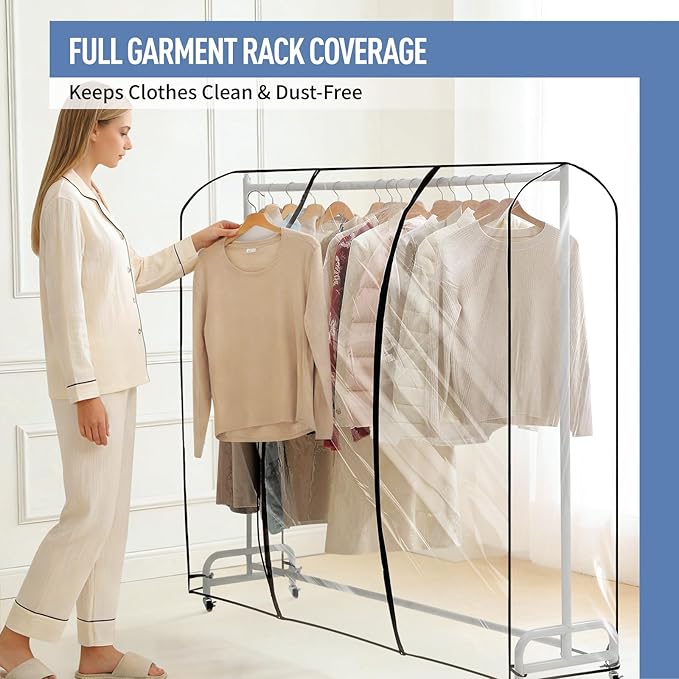 Clear Garment Rack Cover 59" L x 20" W x 60" H, Clothes Rack Cover with Reinforced Double Zippers, Waterproof PEVA Dustproof Protection – Cover Only, Rack Not Included