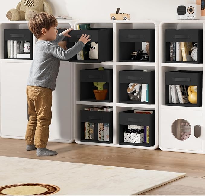 DIMJ Storage Cubes, Cube Storage Bin, 8 Pack Foldable Storage Cubes with Window, Closet Storage Bins with Handle, 11x 11 inch Storage Cubes for Clothes, Toys, Books