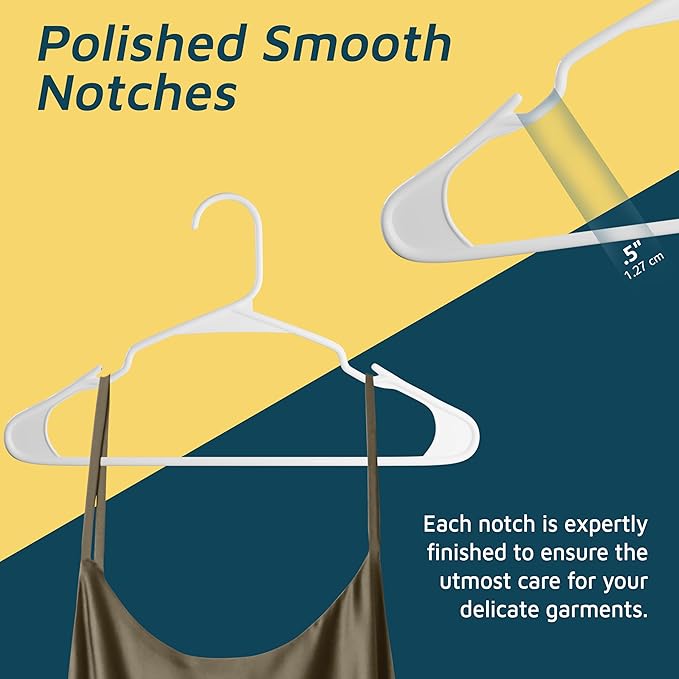 Lifemaster Plastic Clothes Hangers – Heavy Duty Hanger Set, for Organizing Clothes, Dresses, and Coat, Holds Up to 5 lbs, Space-Saving Hangers with Non-Slip Shoulder Grooves, Pack of 20, White