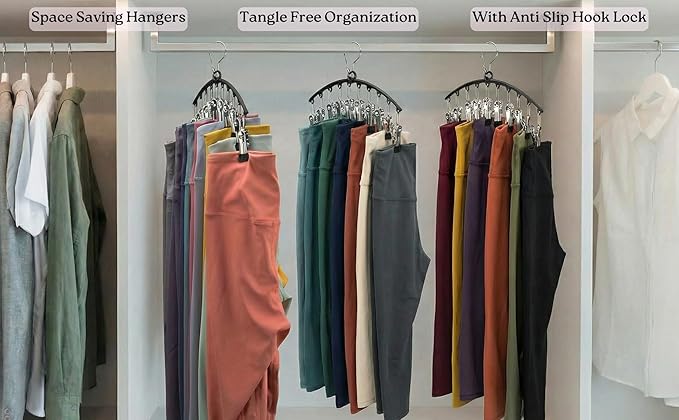 Legging Hanger Organizer (3 Pack) – Holds 30 Leggings, Space Saving Metal Pants Hangers with 10 Clips Each for Closet Organization