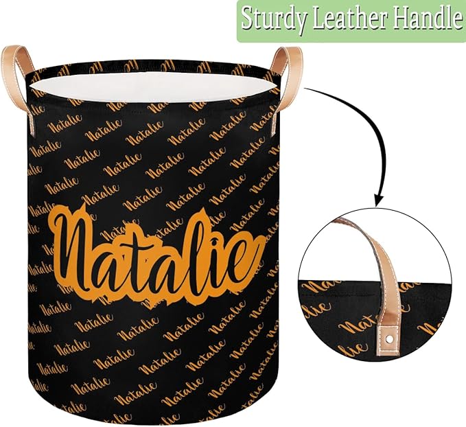 Personalized Laundry Basket, Custom Gift Laundry Hamper, Collapsible Nursery Waterproof Laundry Baskets, Dirty Clothes Toy Hamper with Handles Name Black Orange