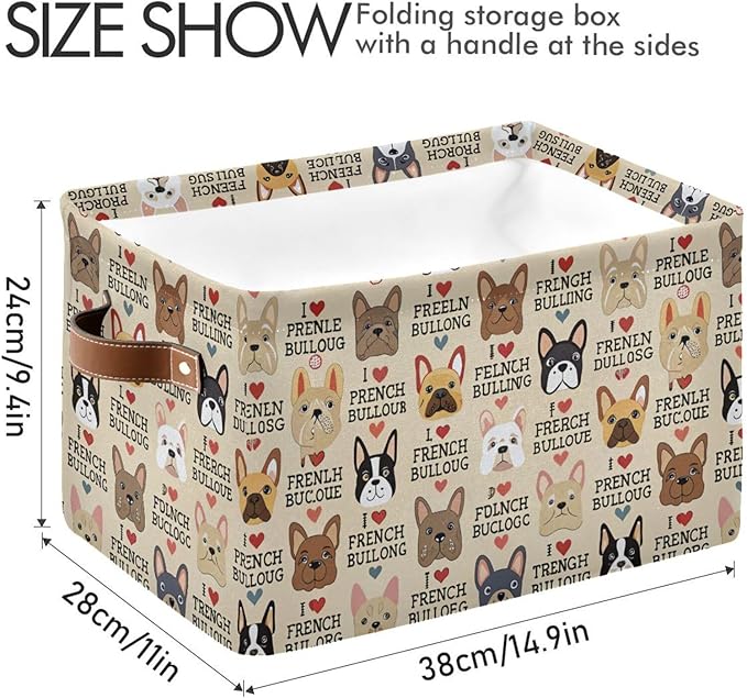 French Bulldog Pattern Rectangle Storage Bin, 15 x 11 x 9.5 in, Collapsible Organizer Storage Basket for Home Décor