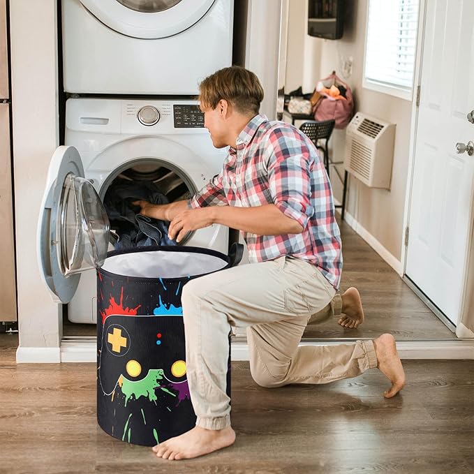 Zhehao 2 Pcs Gamer Laundry Basket Boys Kids Laundry Hamper Gamer Room Decor Gaming Storage Basket Hamper Clothes Organizer Nursery Toy Storage Bin for Easter Gifts Bedroom Bathroom Decoration(Stylish)