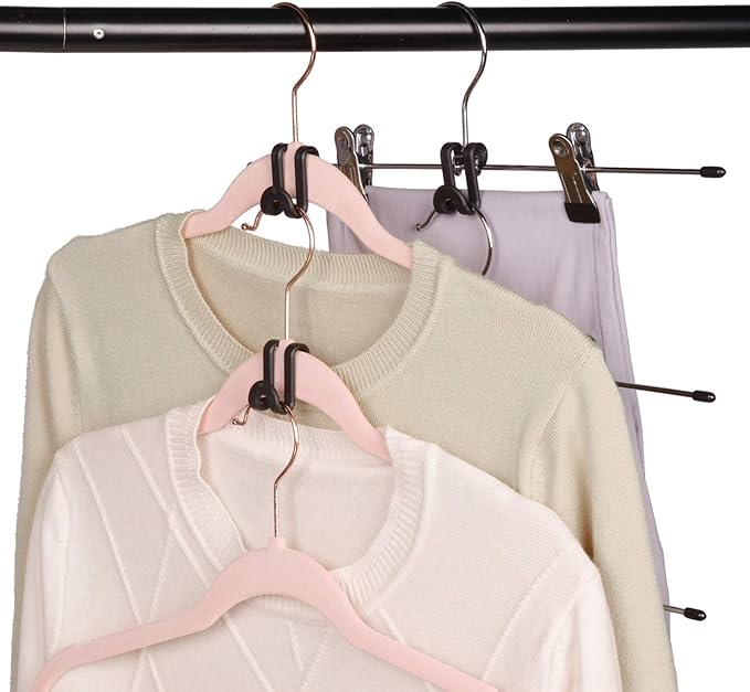 Clothes Hanger Connector Hooks, Outfit Hangers, Hanger Extender Clips, Cascading Hanger Hooks, Velvet Huggable Hangers Accessory, Heavy Duty Space Saving for Closet 60 Pcs (Clear)