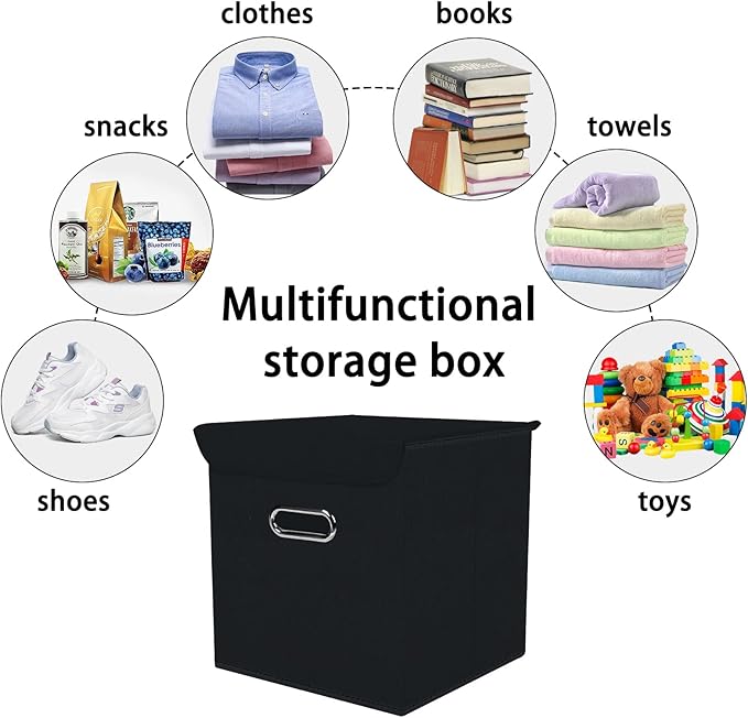 Closet Organizers Fabric Storage Bins With Lids Collapsible Cube Storage Organizer Basket With Handles,Storage Boxes for Clothes Storage,Office,Laundry,Shelves,8 Pack,（Black）